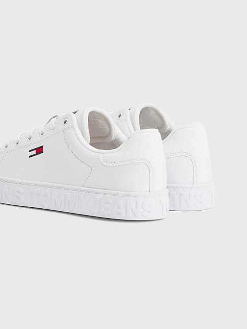 Tommy Hilfiger Logo Bőr Cupsole Tornacipő Női Fehér | TH129DUK