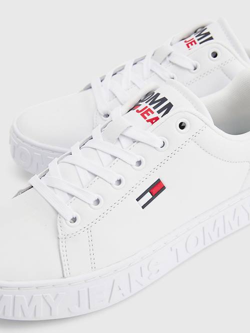 Tommy Hilfiger Logo Bőr Cupsole Tornacipő Női Fehér | TH129DUK