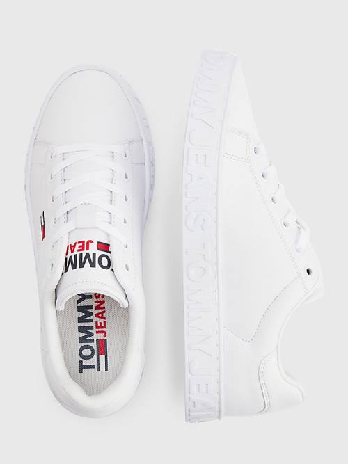 Tommy Hilfiger Logo Bőr Cupsole Tornacipő Női Fehér | TH129DUK