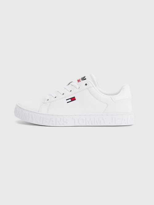 Tommy Hilfiger Logo Bőr Cupsole Tornacipő Női Fehér | TH129DUK