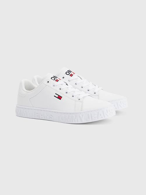 Tommy Hilfiger Logo Bőr Cupsole Tornacipő Női Fehér | TH129DUK