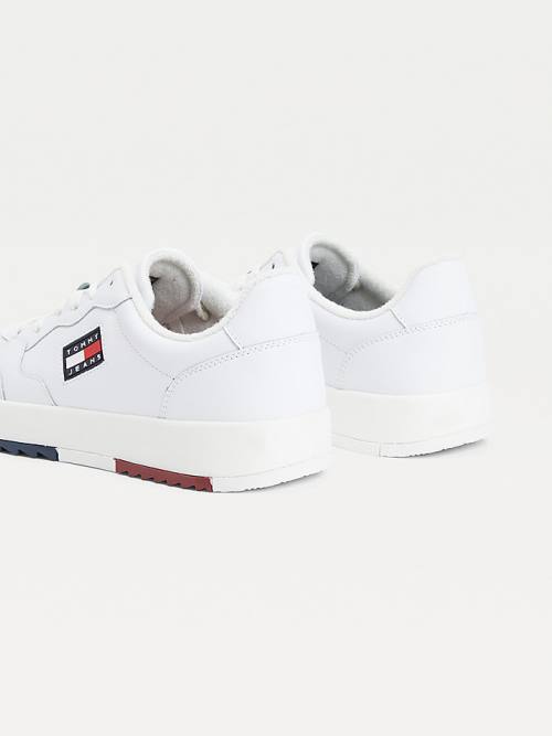 Tommy Hilfiger Logo Bőr Cupsole Tornacipő Férfi Fehér | TH786XYT