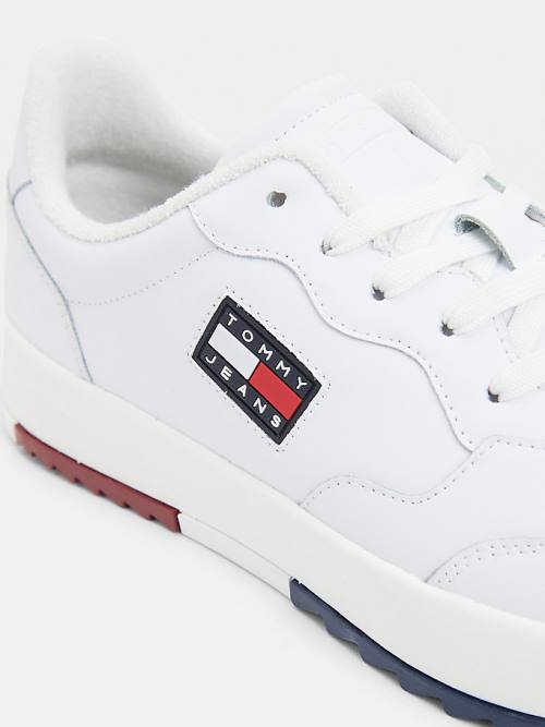 Tommy Hilfiger Logo Bőr Cupsole Tornacipő Férfi Fehér | TH786XYT