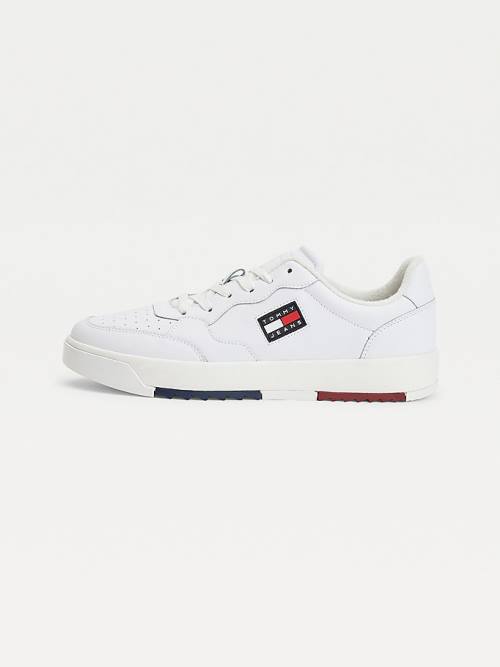 Tommy Hilfiger Logo Bőr Cupsole Tornacipő Férfi Fehér | TH786XYT