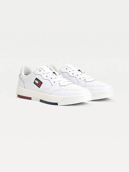 Tommy Hilfiger Logo Bőr Cupsole Tornacipő Férfi Fehér | TH786XYT