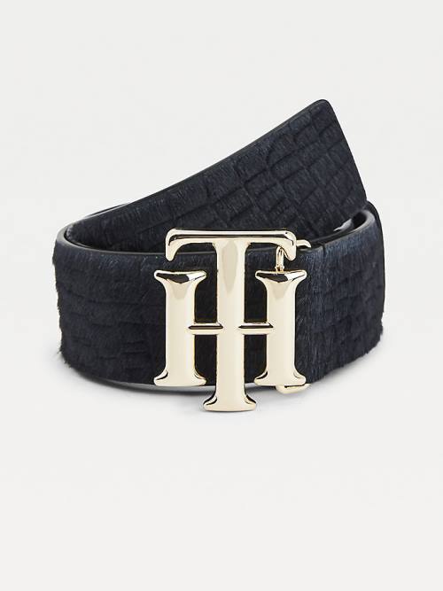 Tommy Hilfiger Logo Calf-Hair Organic Bőr Öv Női Kék | TH179BOW