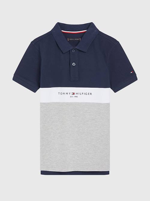 Tommy Hilfiger Logo Colour-Blocked Polo Póló Fiú Szürke | TH019CXL