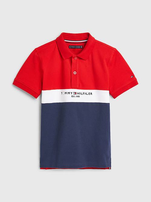 Tommy Hilfiger Logo Colour-Blocked Polo Póló Fiú Kék | TH847UYO