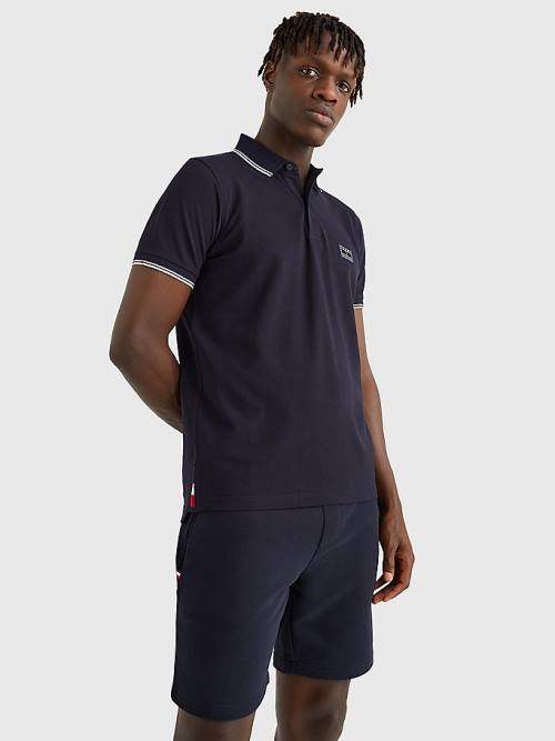 Tommy Hilfiger Logo Contrast Tipped Slim Póló Férfi Kék | TH548GMQ