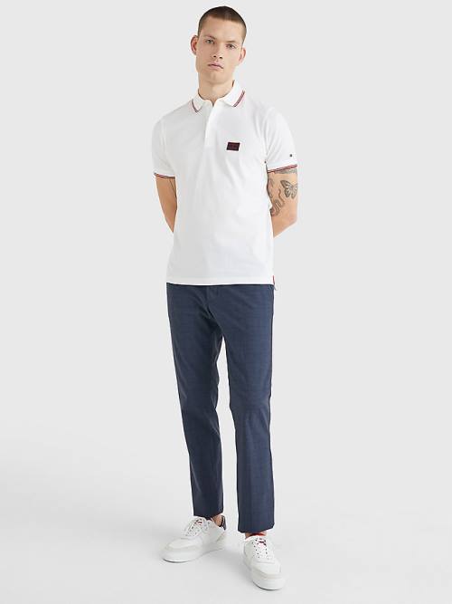 Tommy Hilfiger Logo Contrast Tipped Slim Póló Férfi Fehér | TH781GWM