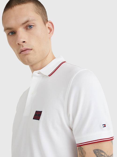 Tommy Hilfiger Logo Contrast Tipped Slim Póló Férfi Fehér | TH781GWM