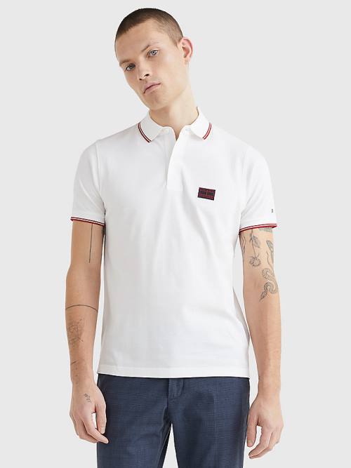 Tommy Hilfiger Logo Contrast Tipped Slim Póló Férfi Fehér | TH781GWM