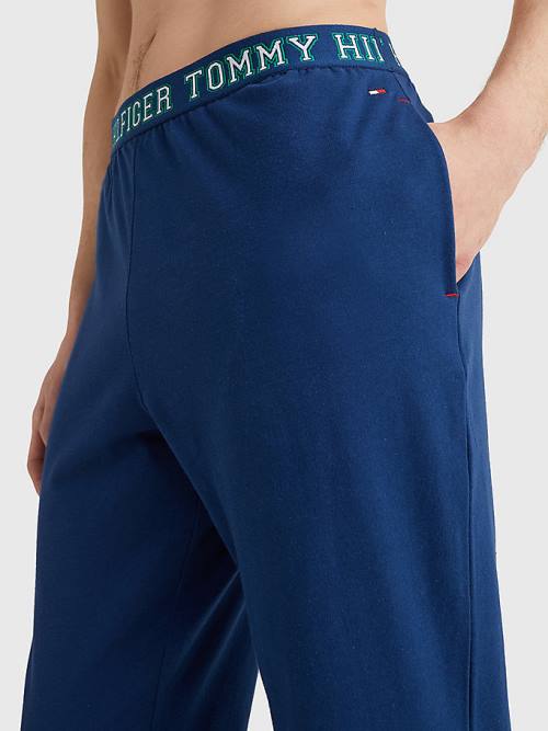 Tommy Hilfiger Logo Contrast Trim Bottoms Pizsama Férfi Kék | TH431BRI