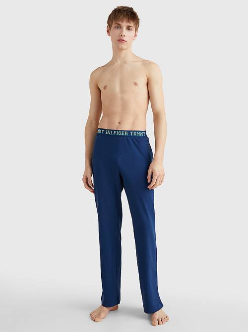 Tommy Hilfiger Logo Contrast Trim Bottoms Pizsama Férfi Kék | TH431BRI