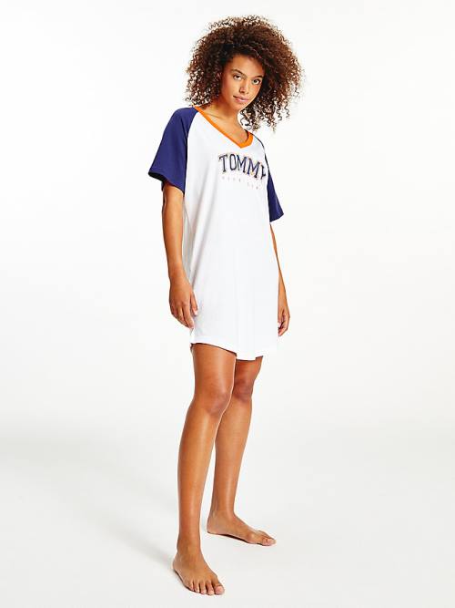 Tommy Hilfiger Logo Contrast Trim Colour-Blocked Nightdress Pizsama Női Kék | TH067PFC