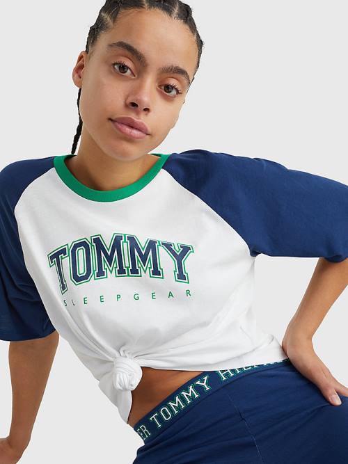 Tommy Hilfiger Logo Contrast Trim Colour-Blocked Póló Női Kék | TH673DZN