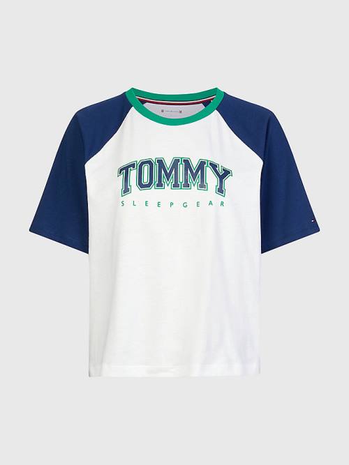 Tommy Hilfiger Logo Contrast Trim Colour-Blocked Póló Női Kék | TH673DZN