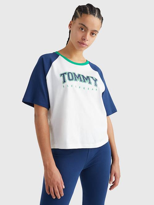 Tommy Hilfiger Logo Contrast Trim Colour-Blocked Póló Női Kék | TH673DZN