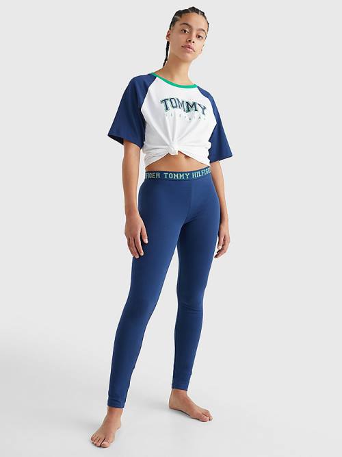 Tommy Hilfiger Logo Contrast Trim Full Length Leggings Női Kék | TH631LST