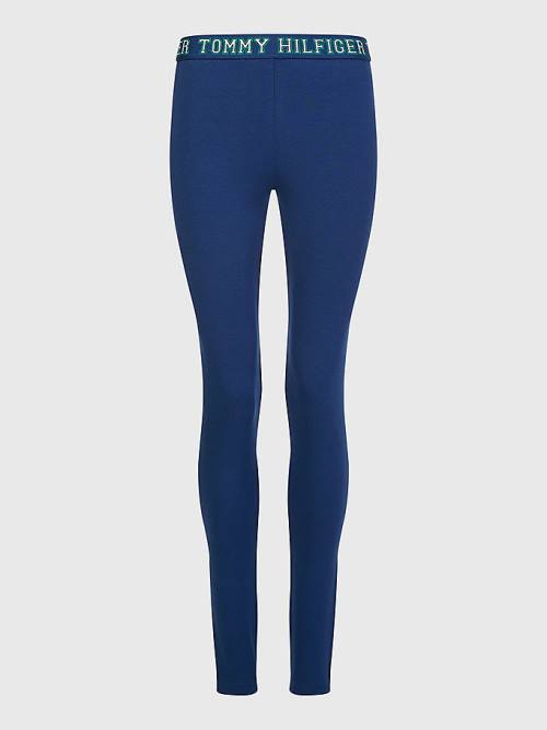 Tommy Hilfiger Logo Contrast Trim Full Length Leggings Női Kék | TH631LST