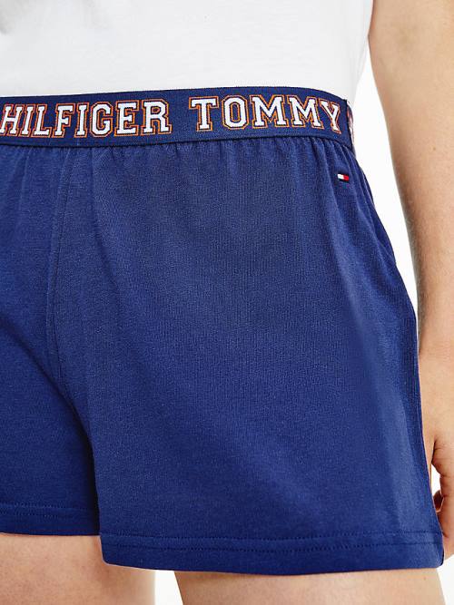 Tommy Hilfiger Logo Contrast Trim Rövid Set Pizsama Női Kék | TH389LOQ