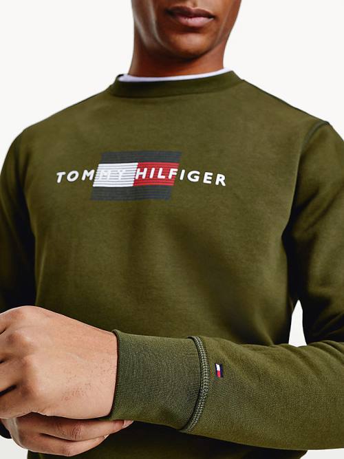 Tommy Hilfiger Logo Crew Neck Pulóver Férfi Barna | TH239PLM