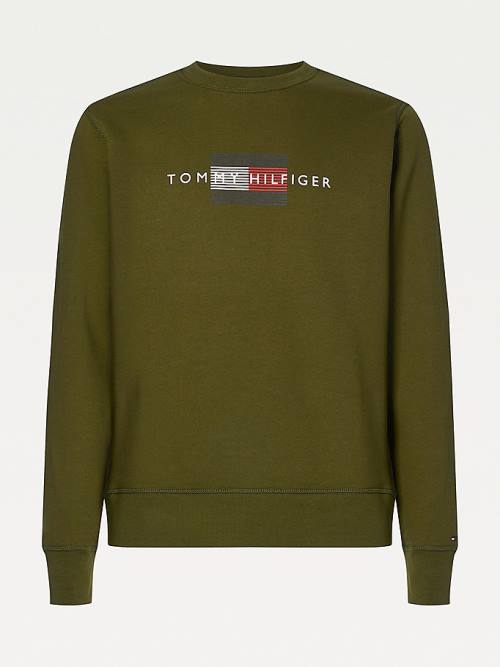 Tommy Hilfiger Logo Crew Neck Pulóver Férfi Barna | TH239PLM