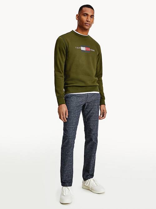 Tommy Hilfiger Logo Crew Neck Pulóver Férfi Barna | TH239PLM