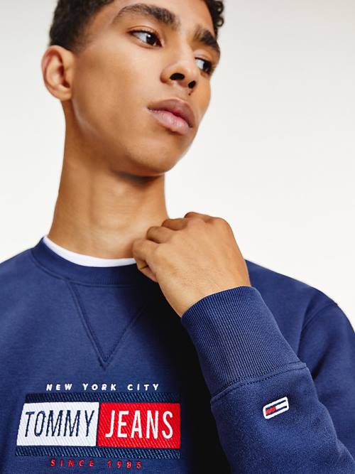 Tommy Hilfiger Logo Crew Neck Pulóver Férfi Kék | TH369HSF