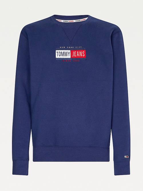 Tommy Hilfiger Logo Crew Neck Pulóver Férfi Kék | TH369HSF