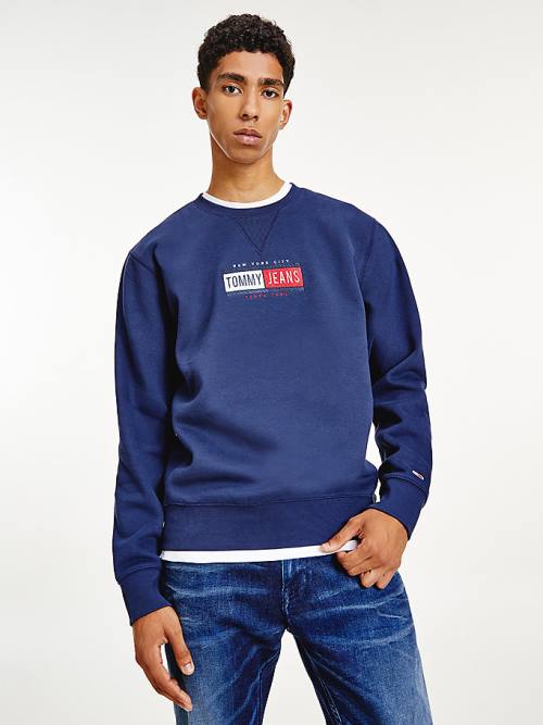 Tommy Hilfiger Logo Crew Neck Pulóver Férfi Kék | TH369HSF