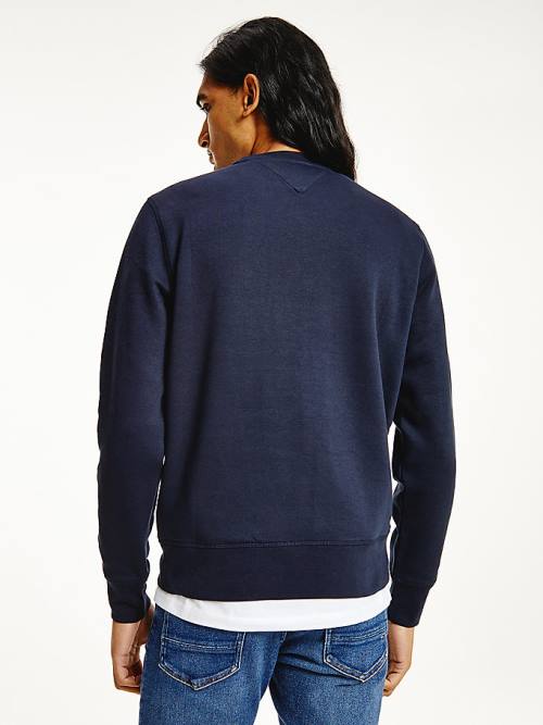 Tommy Hilfiger Logo Crew Neck Pulóver Férfi Kék | TH913YEZ