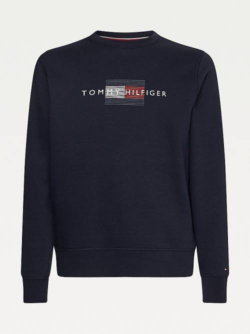 Tommy Hilfiger Logo Crew Neck Pulóver Férfi Kék | TH913YEZ