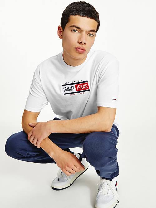 Tommy Hilfiger Logo Crew Neck Póló Férfi Fehér | TH984JUK