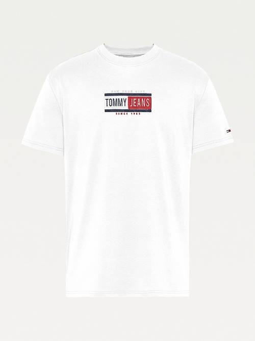 Tommy Hilfiger Logo Crew Neck Póló Férfi Fehér | TH984JUK