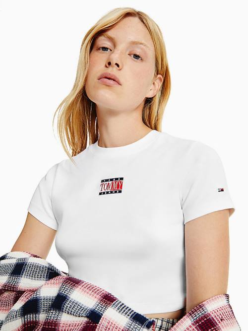 Tommy Hilfiger Logo Cropped Fit Póló Női Fehér | TH631DTH