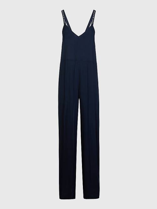 Tommy Hilfiger Logo Crossover Pántos V-Neck Jumpsuit Fürdőruha Női Kék | TH876RAE