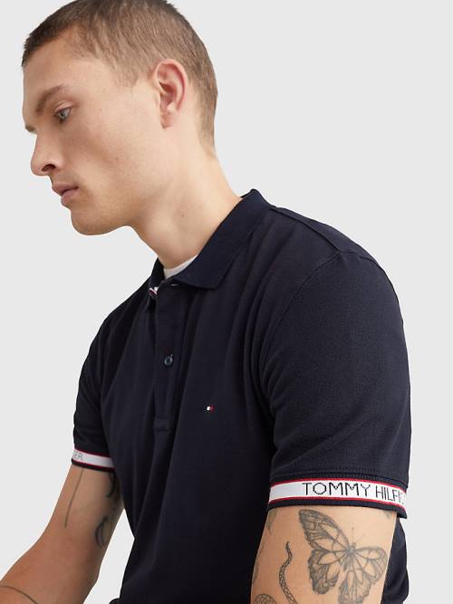 Tommy Hilfiger Logo Cuff Regular Fit Póló Férfi Kék | TH486OIG