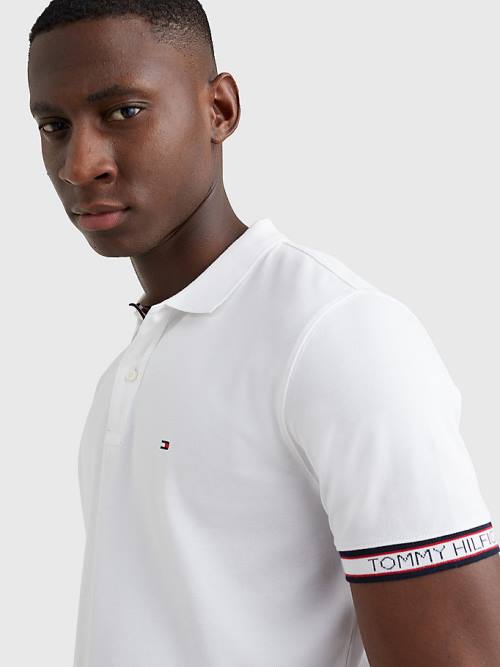 Tommy Hilfiger Logo Cuff Regular Fit Póló Férfi Fehér | TH710LBX