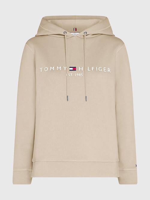 Tommy Hilfiger Logo Drawstring Regular Fit Kapucnis Pulóver Női Bézs | TH071DZV