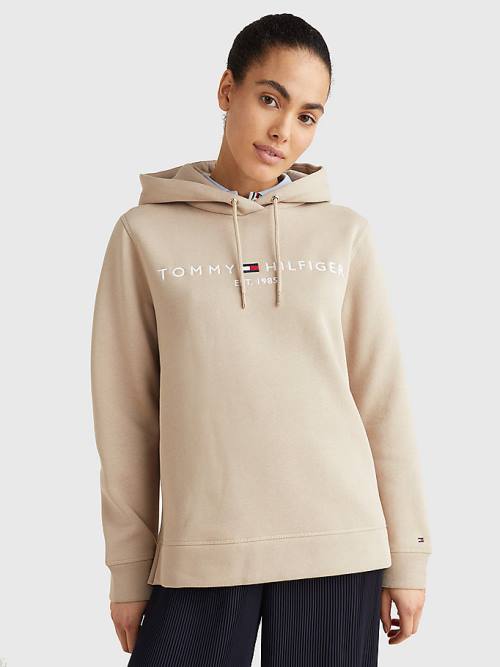 Tommy Hilfiger Logo Drawstring Regular Fit Kapucnis Pulóver Női Bézs | TH071DZV