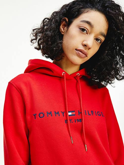 Tommy Hilfiger Logo Drawstring Regular Fit Kapucnis Pulóver Női Piros | TH296GKQ