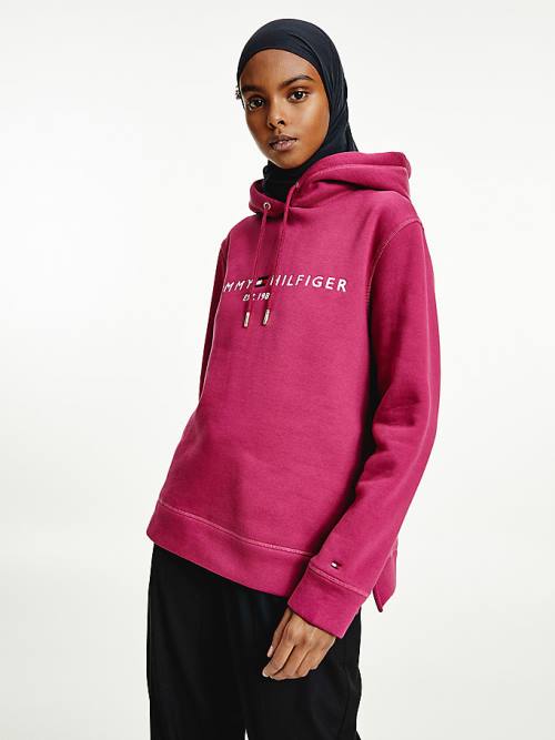 Tommy Hilfiger Logo Drawstring Regular Fit Kapucnis Pulóver Női Piros | TH629KAE