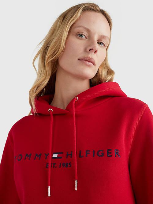 Tommy Hilfiger Logo Drawstring Regular Fit Kapucnis Pulóver Női Piros | TH812UGM