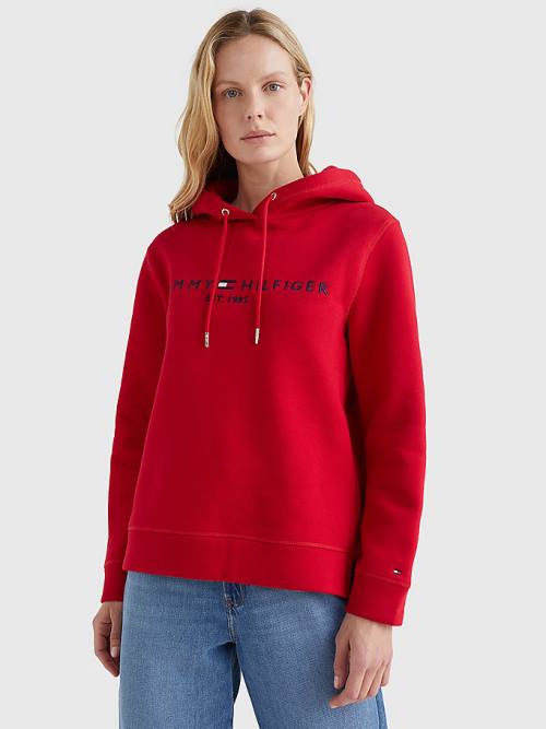 Tommy Hilfiger Logo Drawstring Regular Fit Kapucnis Pulóver Női Piros | TH812UGM