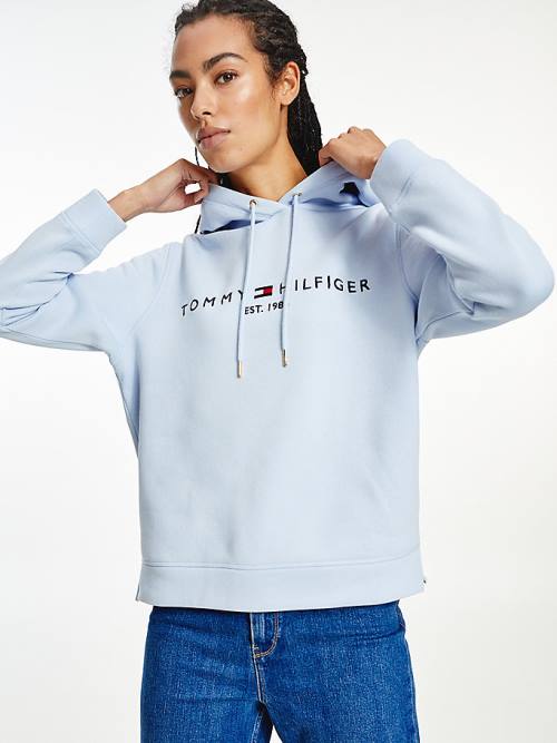 Tommy Hilfiger Logo Drawstring Regular Fit Kapucnis Pulóver Női Kék | TH865YCR