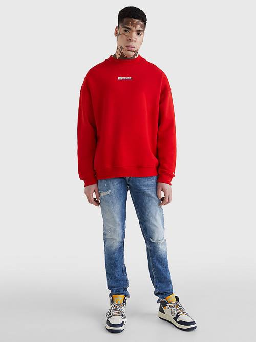 Tommy Hilfiger Logo Dropped Shoulders Pulóver Férfi Piros | TH860GAN