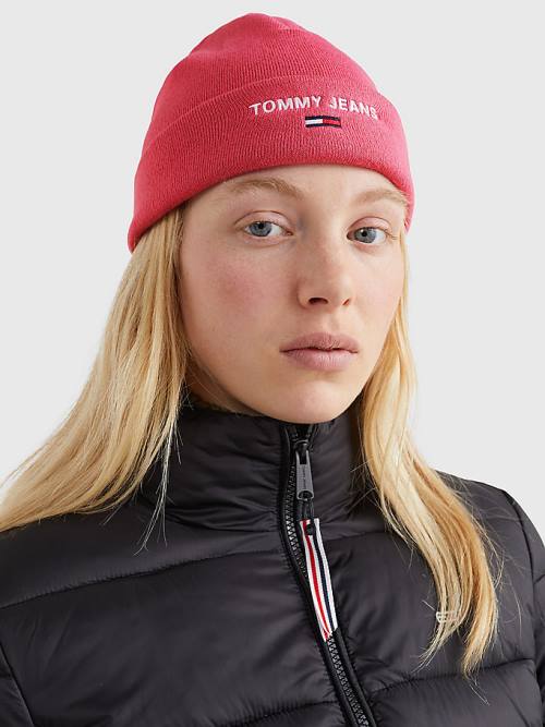 Tommy Hilfiger Logo Embroidery Beanie Kalap Női Piros | TH834RLK