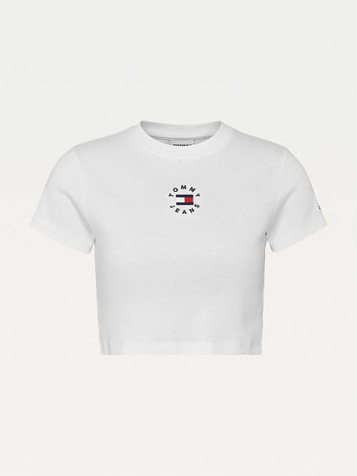 Tommy Hilfiger Logo Embroidery Cropped Póló Női Fehér | TH179OGK