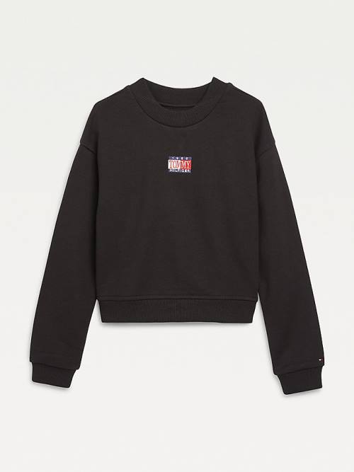 Tommy Hilfiger Logo Embroidery Cropped Pulóver Lány Fekete | TH561LSK